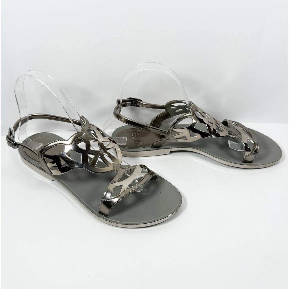 Stuart Weitzman Gelfisher Graphite Jelly Sandal Size 7 Metallic Silver Comfort - Picture 8 of 16